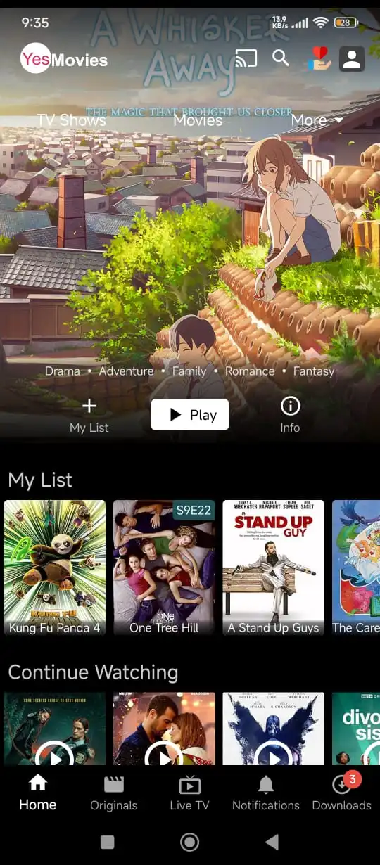 MobiFlix home screen display